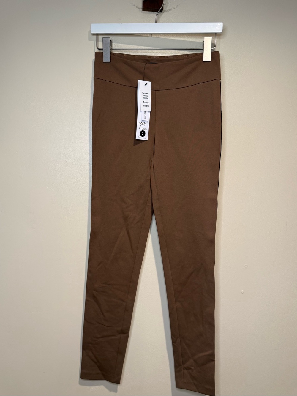 UP! Up luxury ponte animal taper pants hip and tummy control in camel